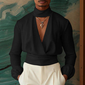 AIDASE  -  Tops American Style Sexy Men's Deconstruction Design Solid V-neck Shirts Casual Clubwear Long Sleeved Blouse S-5XL aidase-shop